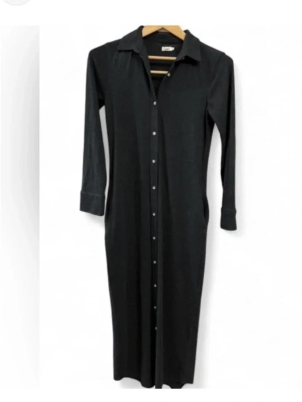 Faherty Black Button-Front Maxi Shirt Dress with Slit - Picture 4 of 5